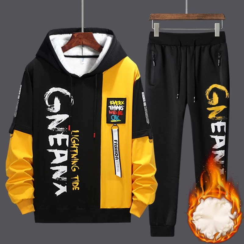 

2024 New Tracksuit For Men Set Track Suit Winter Warm Fleece Men's Set Hooded Sweatshirt Hoodie Sweatpants Husband Track Suits