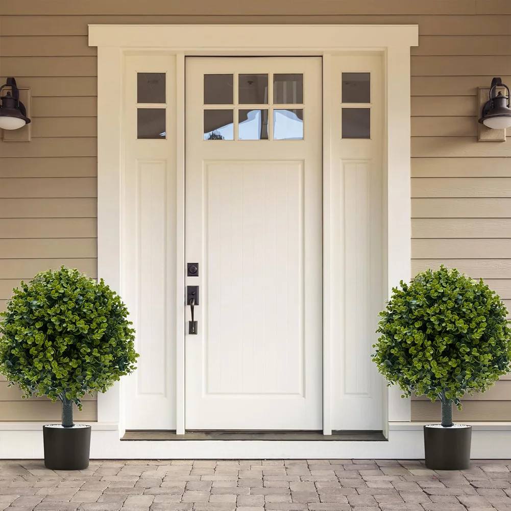 2 Stück 60 cm künstlicher Topiary-Kugelbaum mit Erdspieß, UV-beständige gefälschte Strauchpflanze für Garten- und Heimbüro-Dekoration – Detail 4