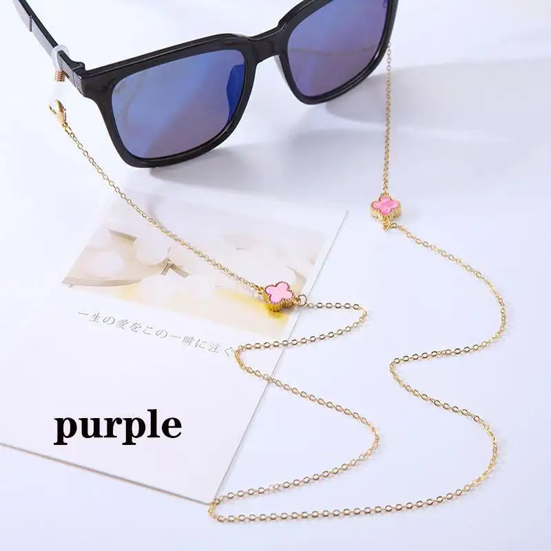 Simple Crystal Flower Glasses Chain Lanyard Jewelry Women Anti-Slip Flower Four Leaves Outdoor Sunglasses Mask Holder Neck Strap