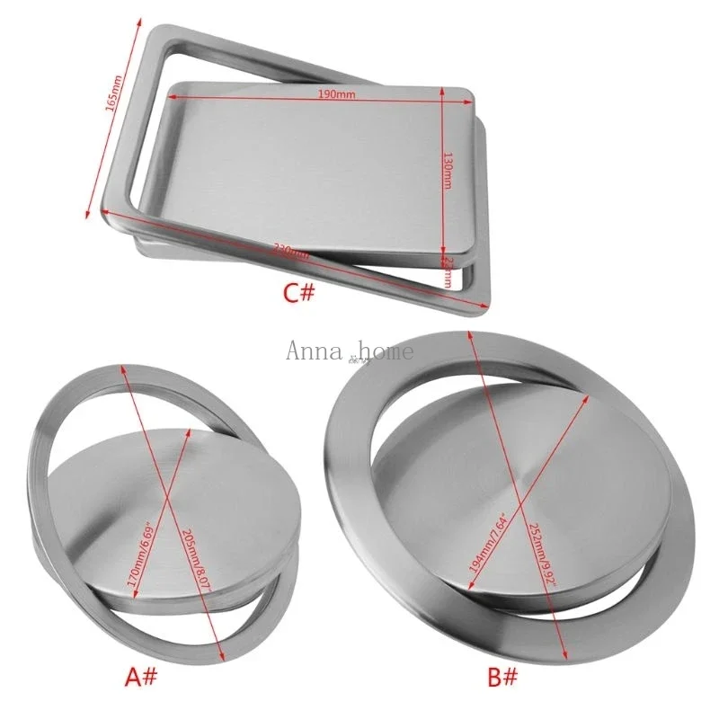 Stainless Steel Flush Recessed Built-in Balance Swing Flap Lid Cover Trash Bin Garbage Can Kitchen Counter Top kitchen storage rack