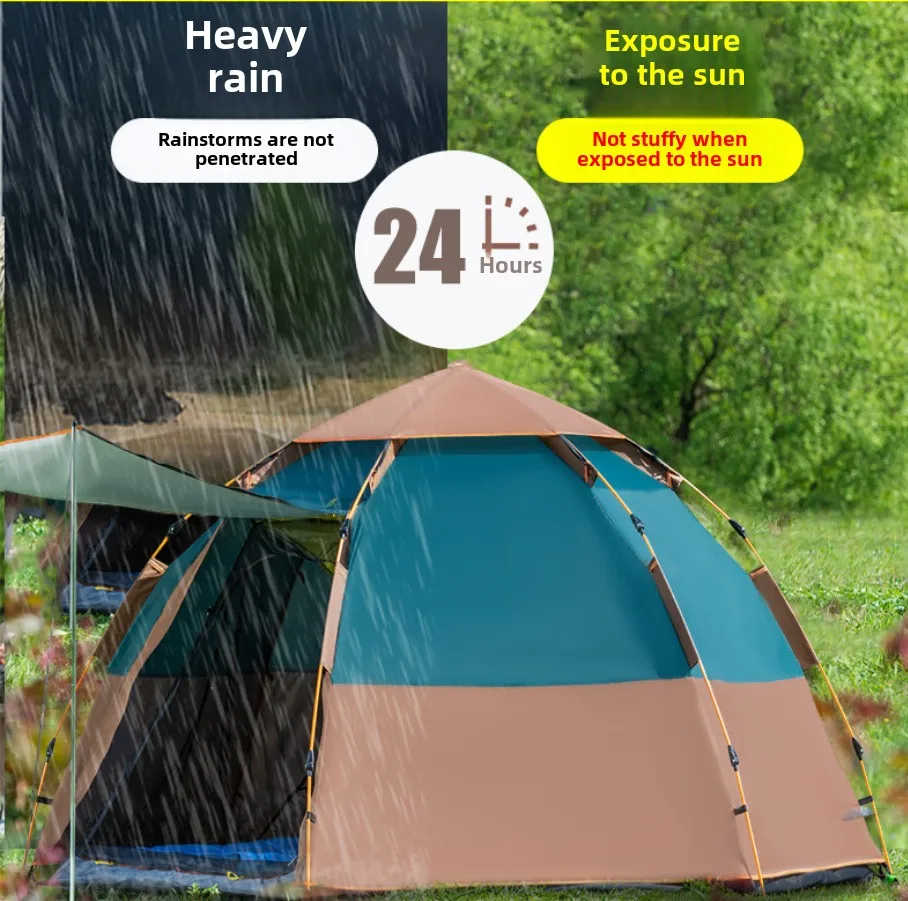 Automatic Double Layer Hexagonal Tent for 2-4 People Outdoor Camping Waterproof Quick Setup Beach Tent YOUSKY