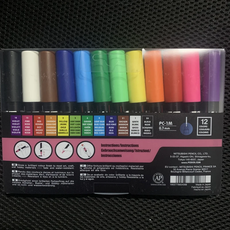 Posca Marker : Pc-1m : Extra-Fine Pin Tip : 0.7mm : Assorted Colors Set Of  16