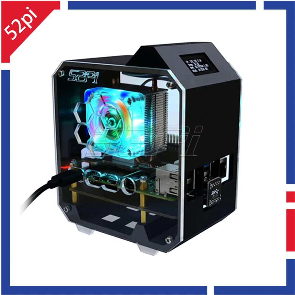 Mini Torre Nas Kit com Torre de Gelo Tela Adaptador de Energia Raspberry pi Modelo b Abs 52pi 096