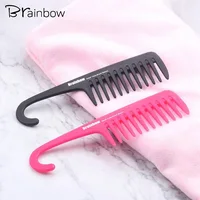Brainbow 1pc Plastic Hair Brush Wide Tooth Comb with Hanger Anti-Static Large Wide Comb for Straight Wavy Hair Care Styling Tool 1