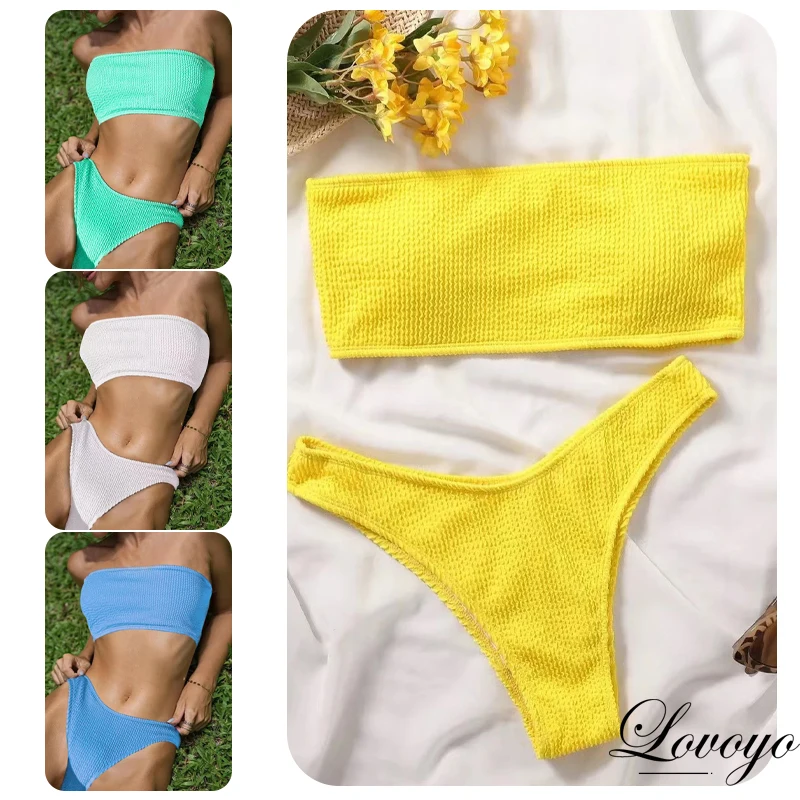 

Fashion Bikini Textured Swimwear Women 2023 High Cut Swimsuit Women Bathing Suits Solid Brazilian Bikinis Sets купальник женский