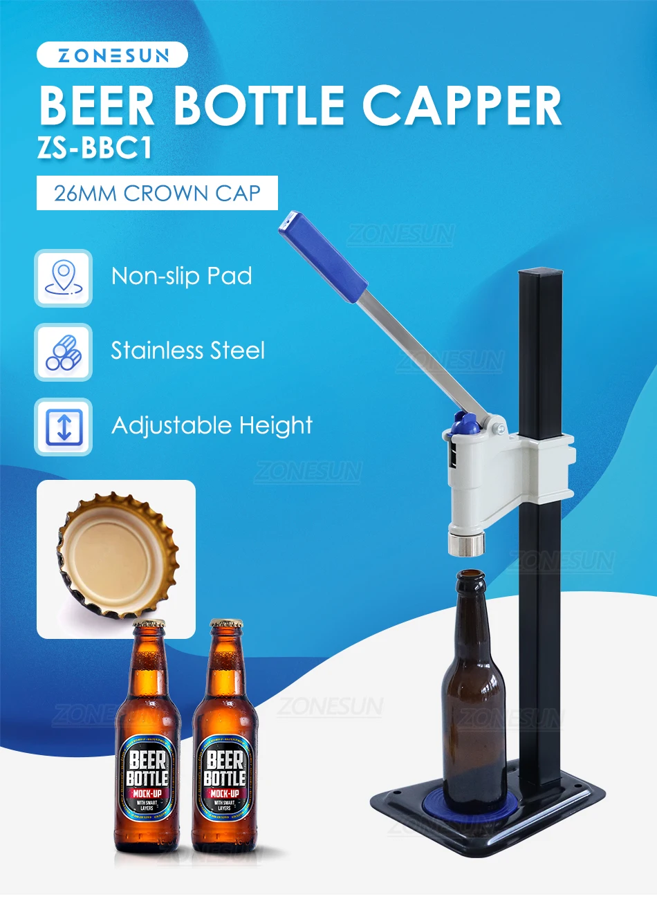 ZONESUN ZS-BBC1 Máquina manual de fechar tampas de garrafas de cerveja 