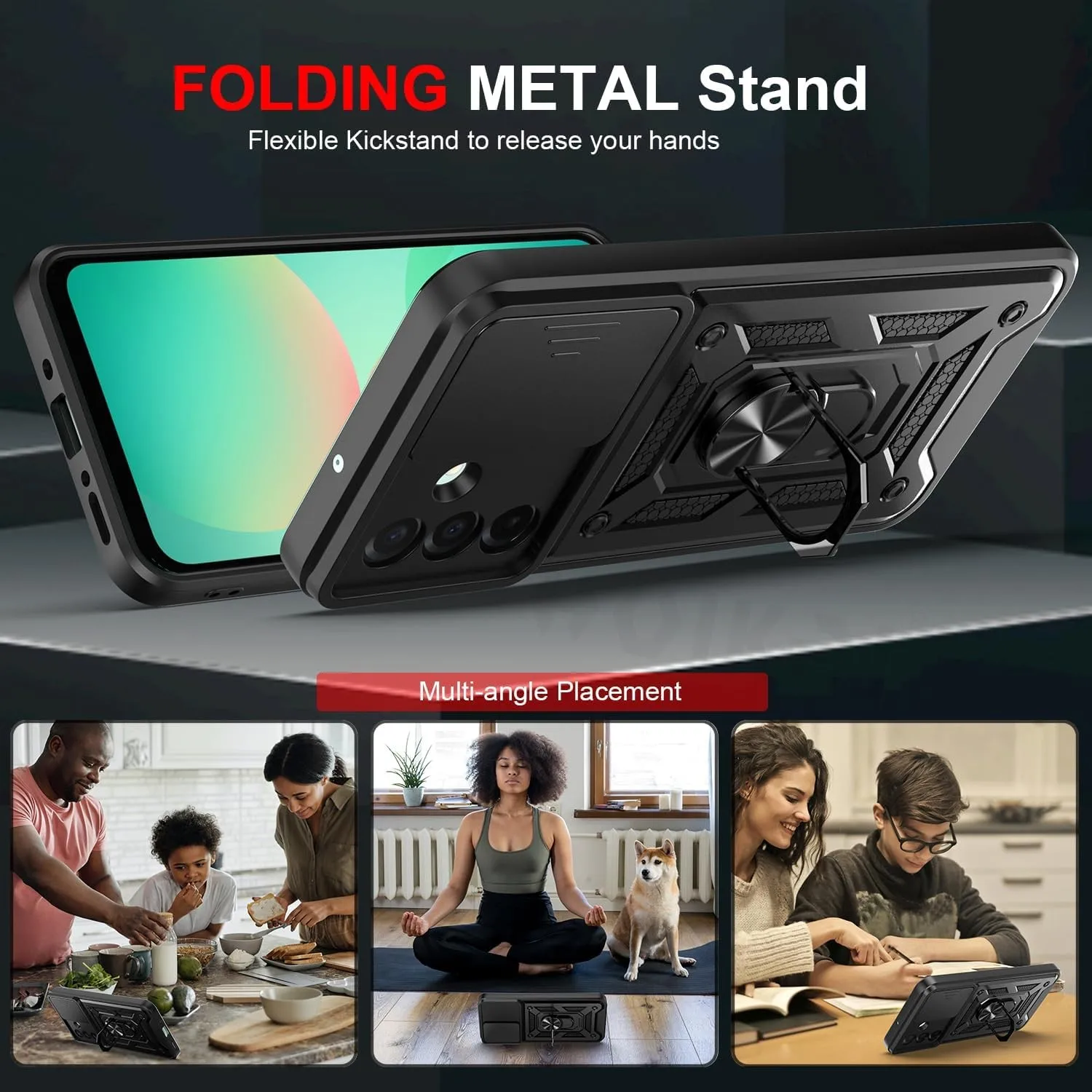 Military Grade Protective Armor Case with Slide Camera Lens and Reinforced Bumpers