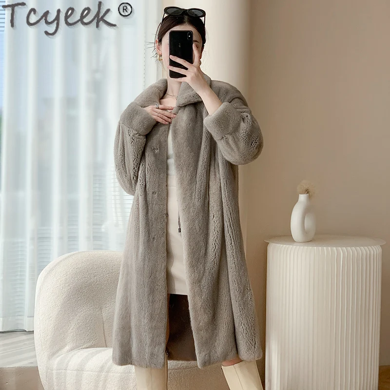 

Tcyeek Luxury Natural Mink Fur Coat Women Mid-length Real Fur Jacket Warm Whole Female Mink Winter Jackets New in Outerwears