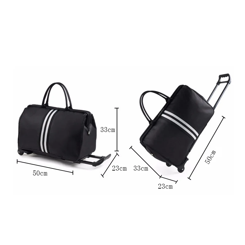 Large Capacity Luggage Trolley Bag with Wheels Travel Suitcase Foldable Duffle Cabin Women Men Hand Luggage Carry On Bags images - 6