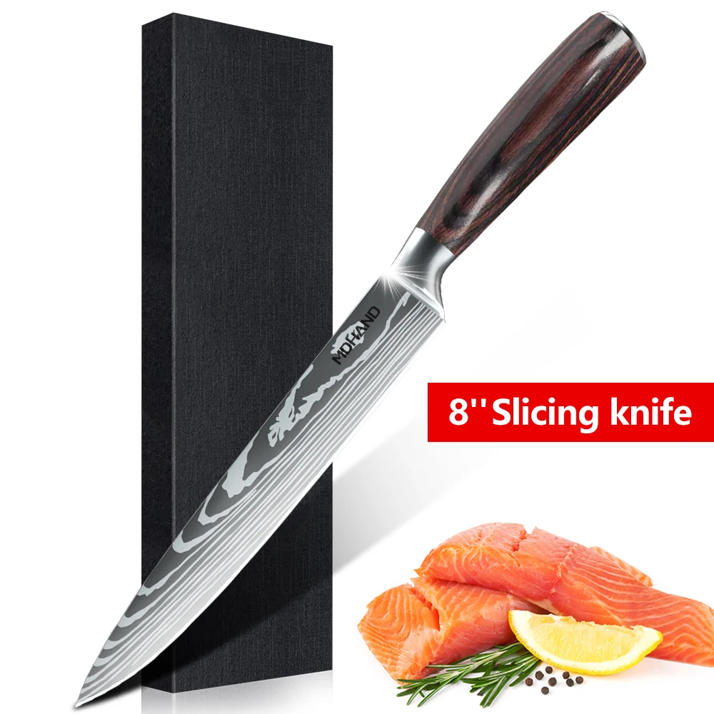Japanese Utility Knife 8 Inch Slicing Knife Sharp Meat Filleting Salmon Kitchen Professional Chef Knife Damascus Pattern