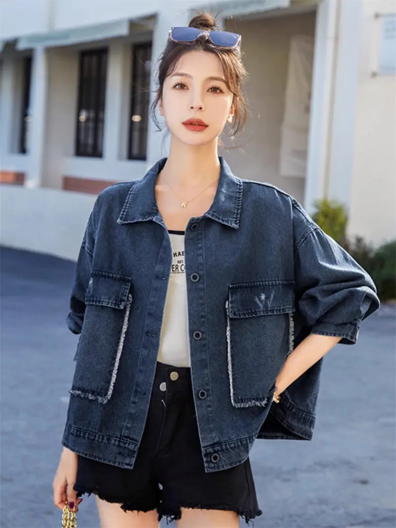 

Casual Loose Jean Jacket For Women Spring And Autumn 2023 Fashionable Slim Lapel Design Short Denim Coat Mujer Chaqueta Z2226