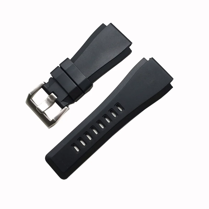 Convex Silicone Rubber Men's Watchband - Black Grey, Soft Waterproof Strap, 34mm*24mm