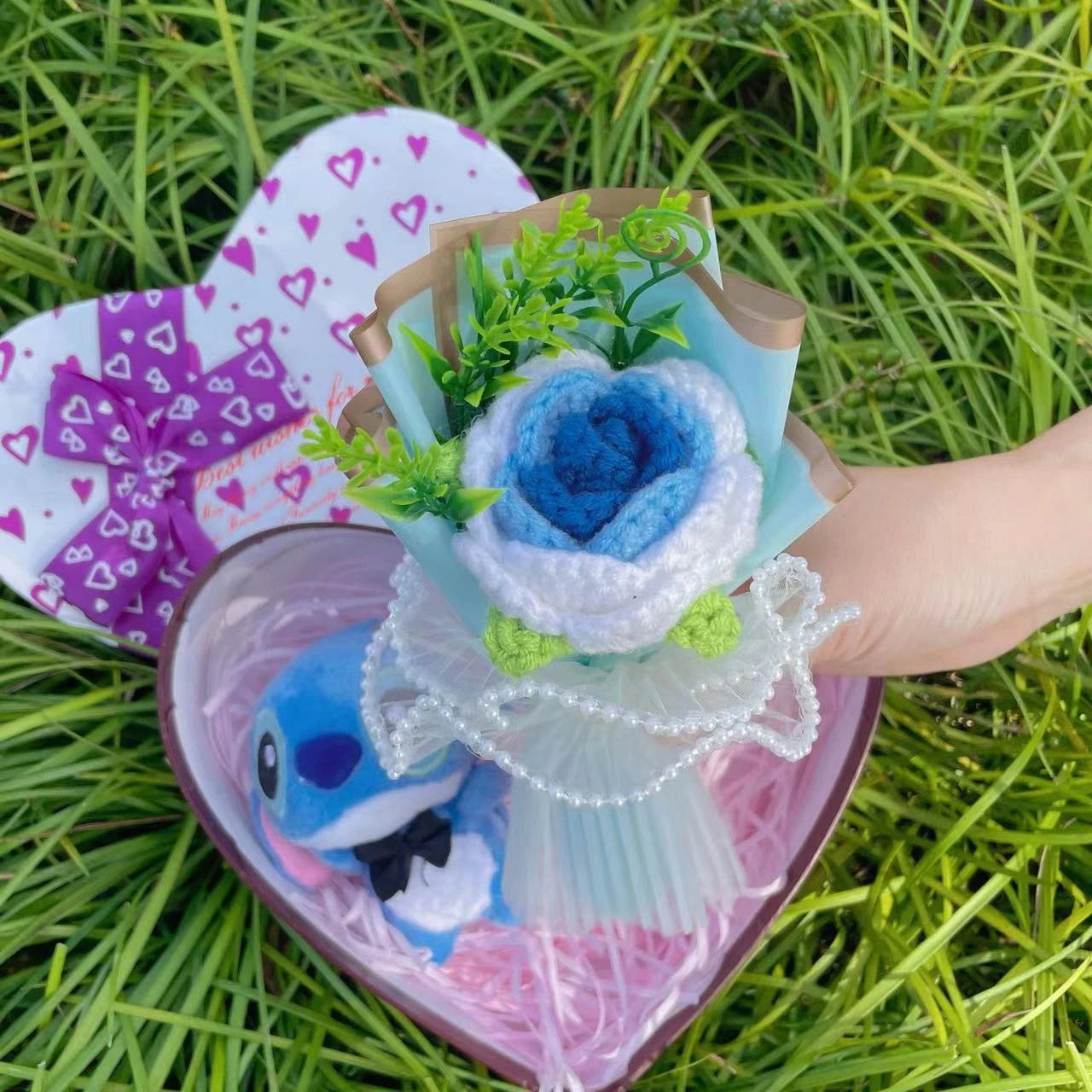 Disney Cartoon Lilo Stitch Plush Doll Toys Rose Bouquet Gift Box Stitch Flower Bouquet Home Decoration Valentine Christmas Gifts 5
