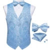 Suit Vest With Bow Tie Pocket Square Cufflinks Light Blue Black Red Paisley Luxury Wedding Prom Tuxedo Waistcoat for Men 1