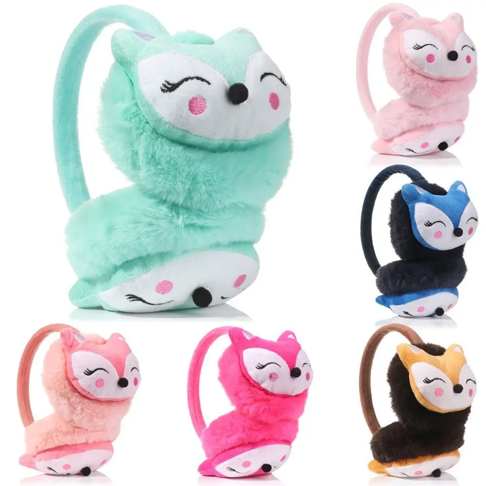 Cartoon Fox Winter Warm Earmuffs Plush Thick Soft Adjustable Ear Cover Ear Protection Warmth Muffs For Aldult Kids warm earmuffs