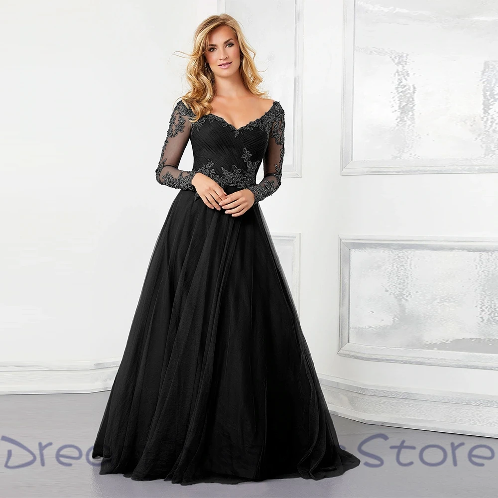 

Black Applique Chiffon Mother Of Bride Dress Sleeveless Open Back Floor Length Lace Dress for Wedding 2024 Summer Mère Formelle