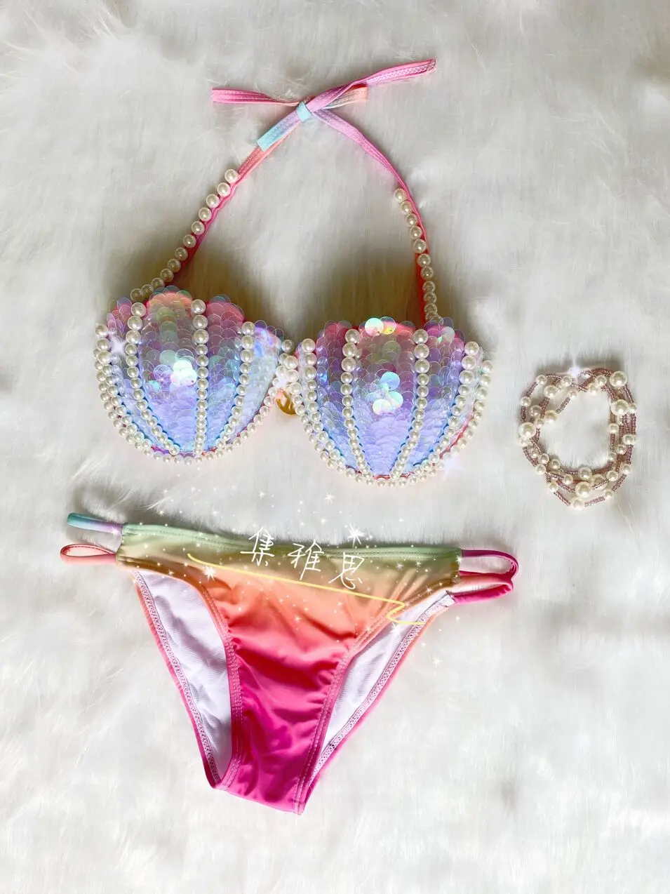 Final Sale Aruba 3 Piece Bikini Set - Pink Crochet - Mermaids