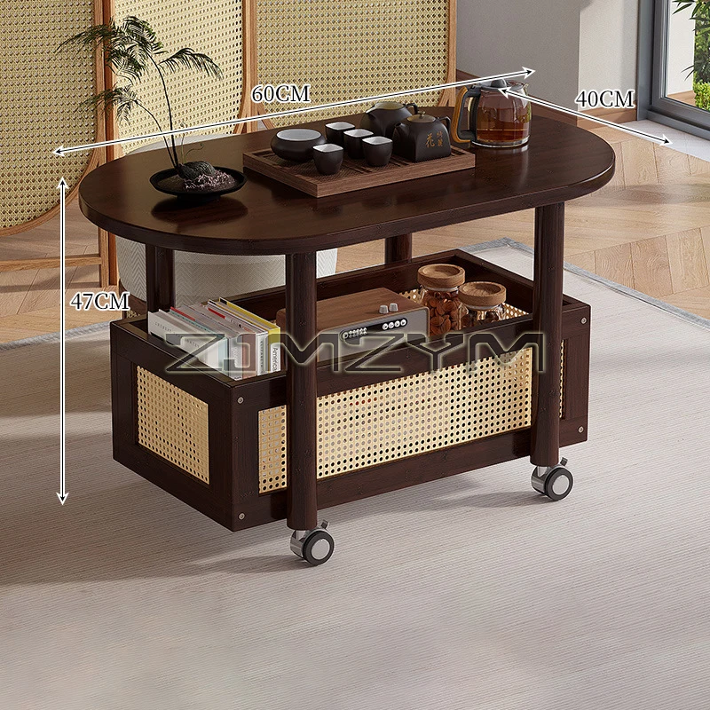 طاولة القهوة المتنقلة، طاولة حافة تخزين مزدوجة الط...