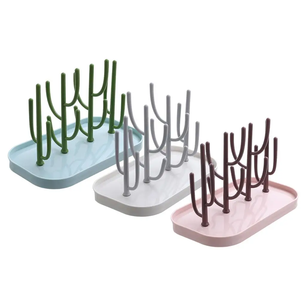Infant Drying Rack Holder with Tray Cactus Nipple Feeding Home Plastic