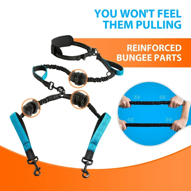 Two dog leashes with thickened handles, reflective strips for outdoor sports, suitable for medium to large dogs, dual-head leash 3