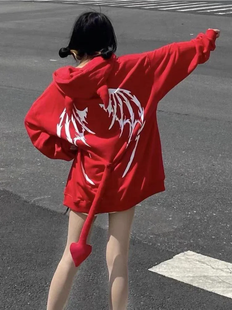 

Deeptown Gothic Punk Zipper Oversized Hoodies Women Harajuku Emo Devil Horn Sweatshirts Loose Casual Tops Jacket Hip Hop Grunge