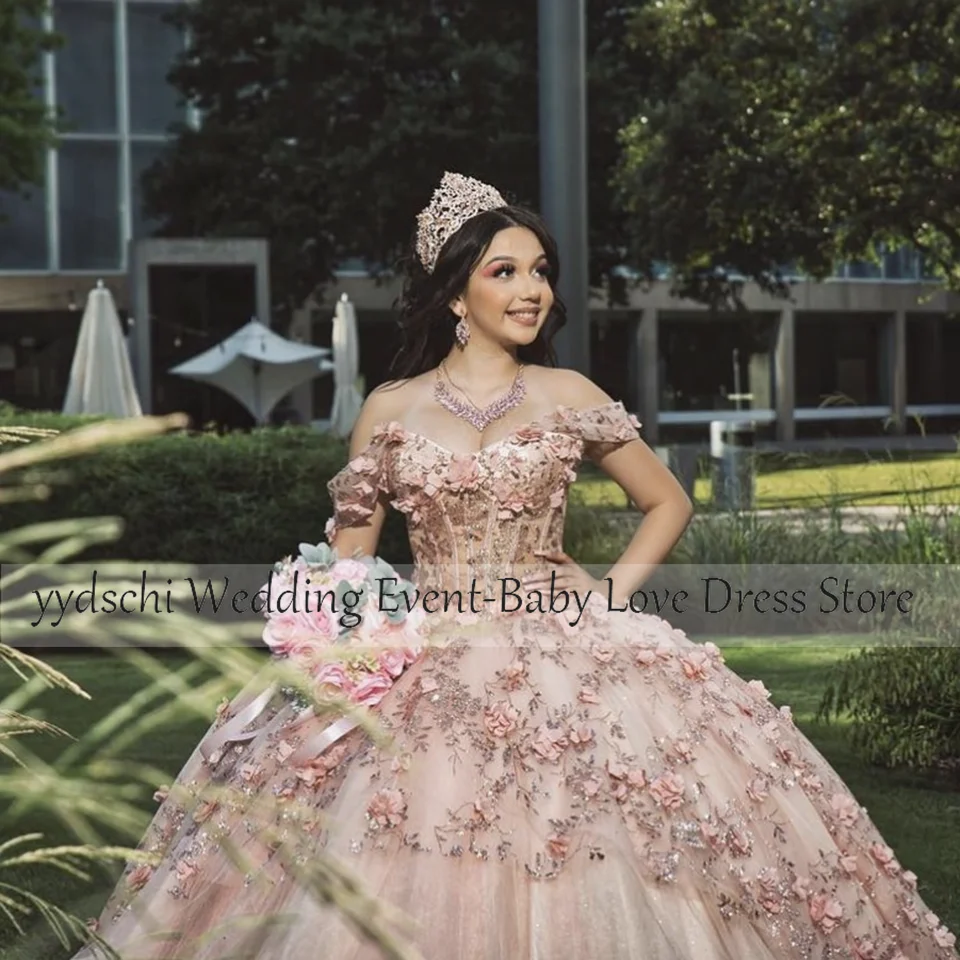 Quinceanera Dress 2023 Gold Off The Shoulder Beading Appliques Sparkling Ball Gown Birthday Formal Party Gown Robes De Soirée