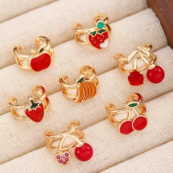 Korean Fashion Fruit Apple Strawberry Cherry Red Ear Clip Earrings For Women Jewelry Ear Cuffs Without Hole Fake Earrings 2025