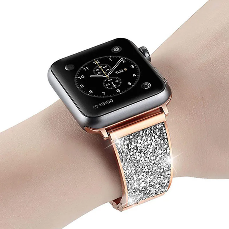 Diamond Stainless Steel Strap For Apple watch Ultra 8 7 6 5 4 3 SE 45mm 41mm 40mm 44mm 38mm 42mm Women strap For iWatch Bracelet