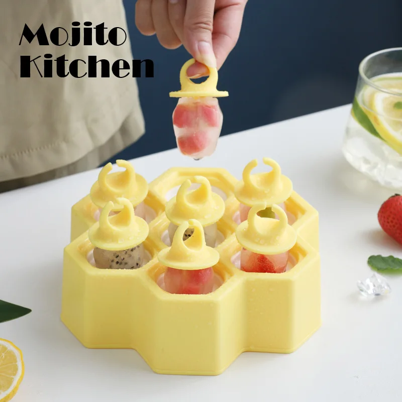 

Ice Pop Mold BPA Free 7 Cavities Non-Stick Silicone Honeycomb Cube Mould Cream Ball Maker for Home Baby Feeding