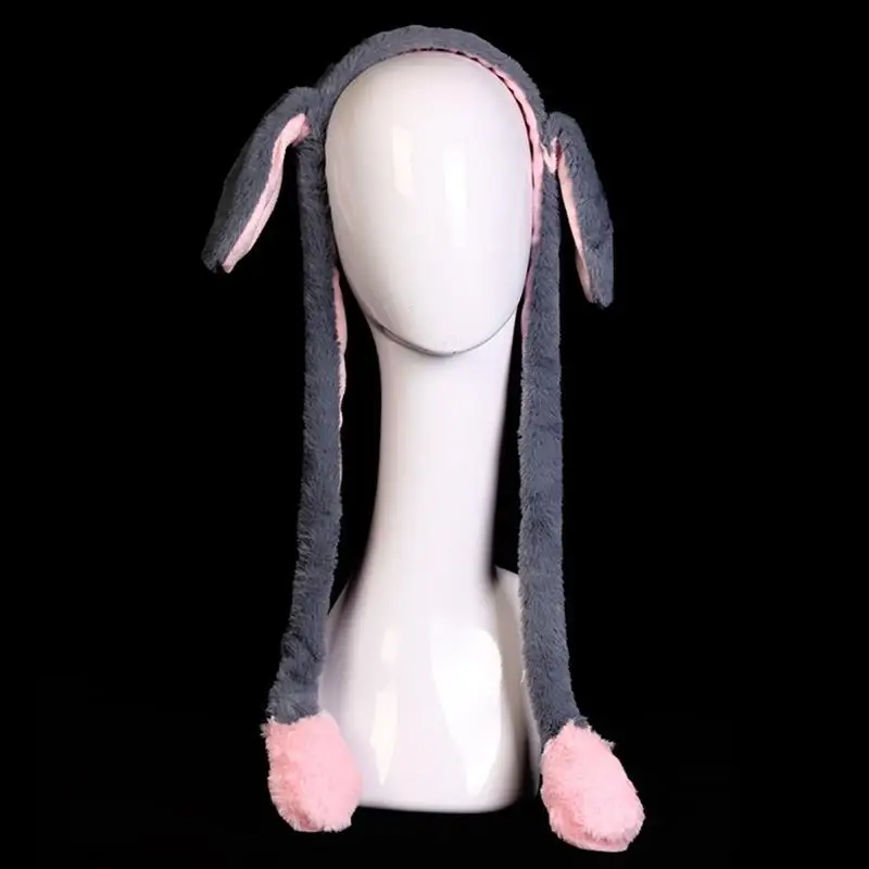 Rabbit Hat With Moving Ears Hat Ears Warm Plush Sweet Cute Airbag Cap Funny Hat Ear Movable Gift for Kids Adults шапка с ушками rolled up skully hat Skullies & Beanies