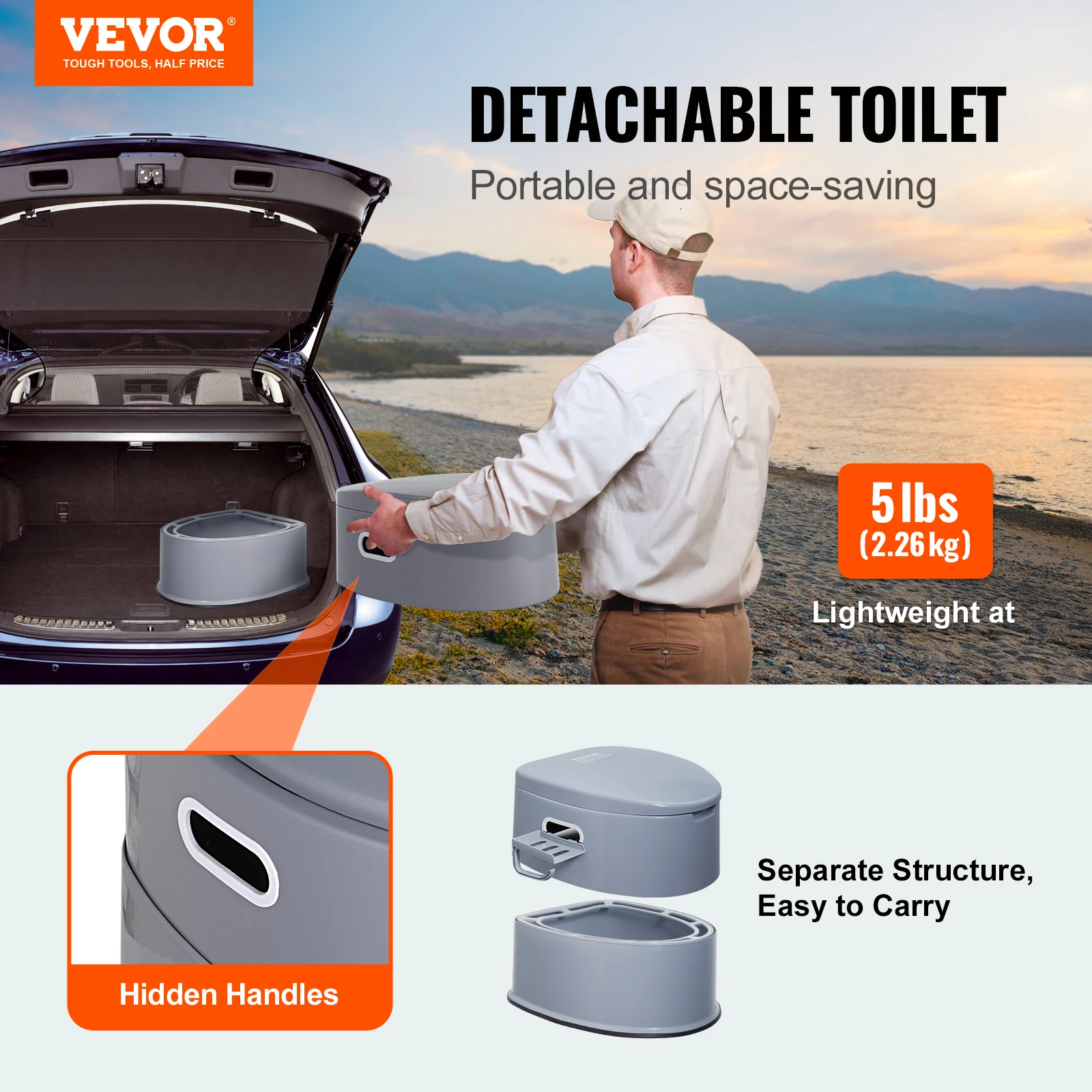 VEVOR Portable Toilet for Camping Porta Potty with 1.3G Detachable Inner Bucket Travel Toilet for Outdoor Camping Long Road Trip 2