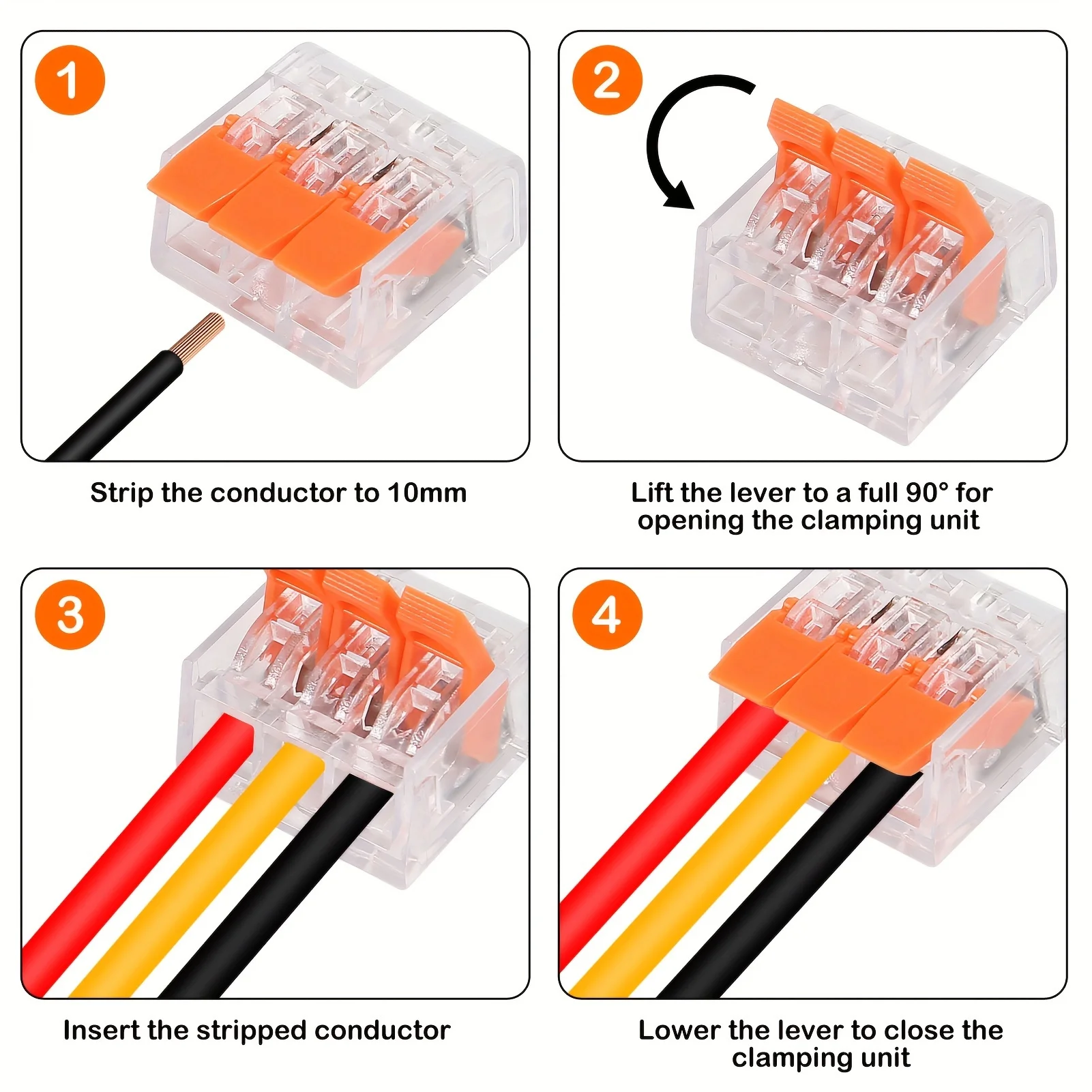 Universal Mehrfachanschlüsse orange Schnellsteckklemmen für Kabel bis 250 Volt und 32 Ampere kompakte und effiziente Lösung ideal für schnelle elektrische Verbindungen DIY Projekte Haushalts- und Industrieanwendungen – Detail 3