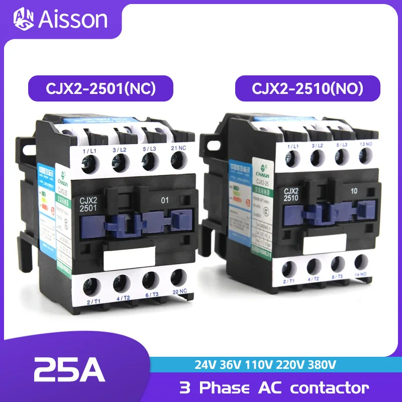 Contator da ca Contator Montado em Trilho Ruído Trifásico Pólo 1no p Mais 1nc Bobina 380v 220v 110v 36v 24v 50hz 60hz Cjx22501 Cjx2-2510 25a