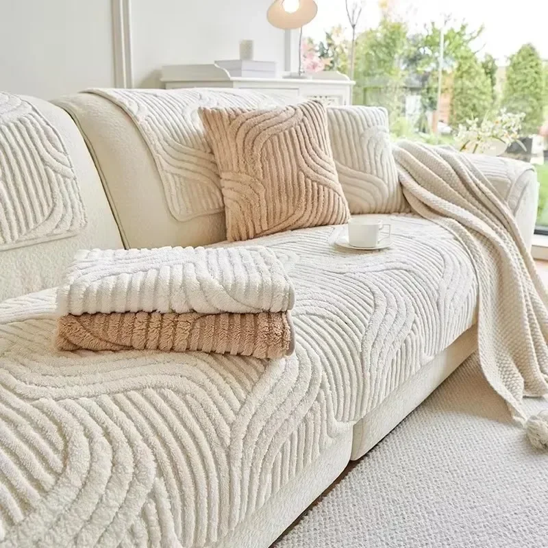 Autumn and Winter New 2024 Cream Style Straight Row High-grade Non-slip Cushion Cover Cloth Towel Thickened Plush Sofa Cushion 4