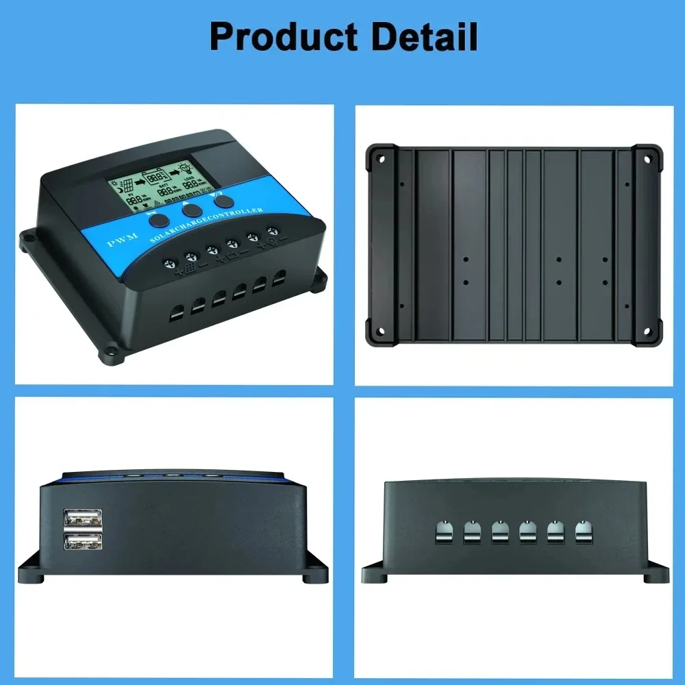 Solar Battery Charge Controller 10A 20A 30A Solar Charge Controller 12V 24V 48V PV Regulator PWM Solar Charge Discharge Controller for Lifepo4 Lithium Lead Acid