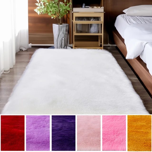 Floor Protection Bedside Rugs Fluffy Shaggy Non Slip Washable Long Hair  Carpet Imitation Wool Bedroom Mats Home Decor - AliExpress