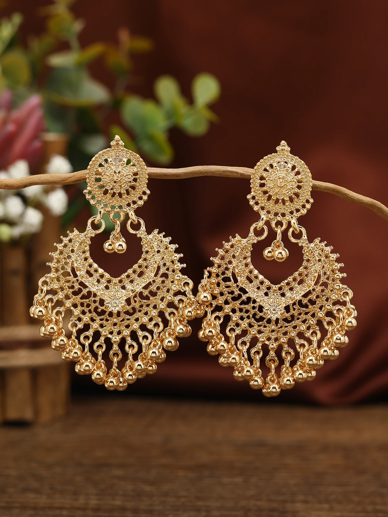 Exaggerated Bohemian Hollow Love Bell Earrings