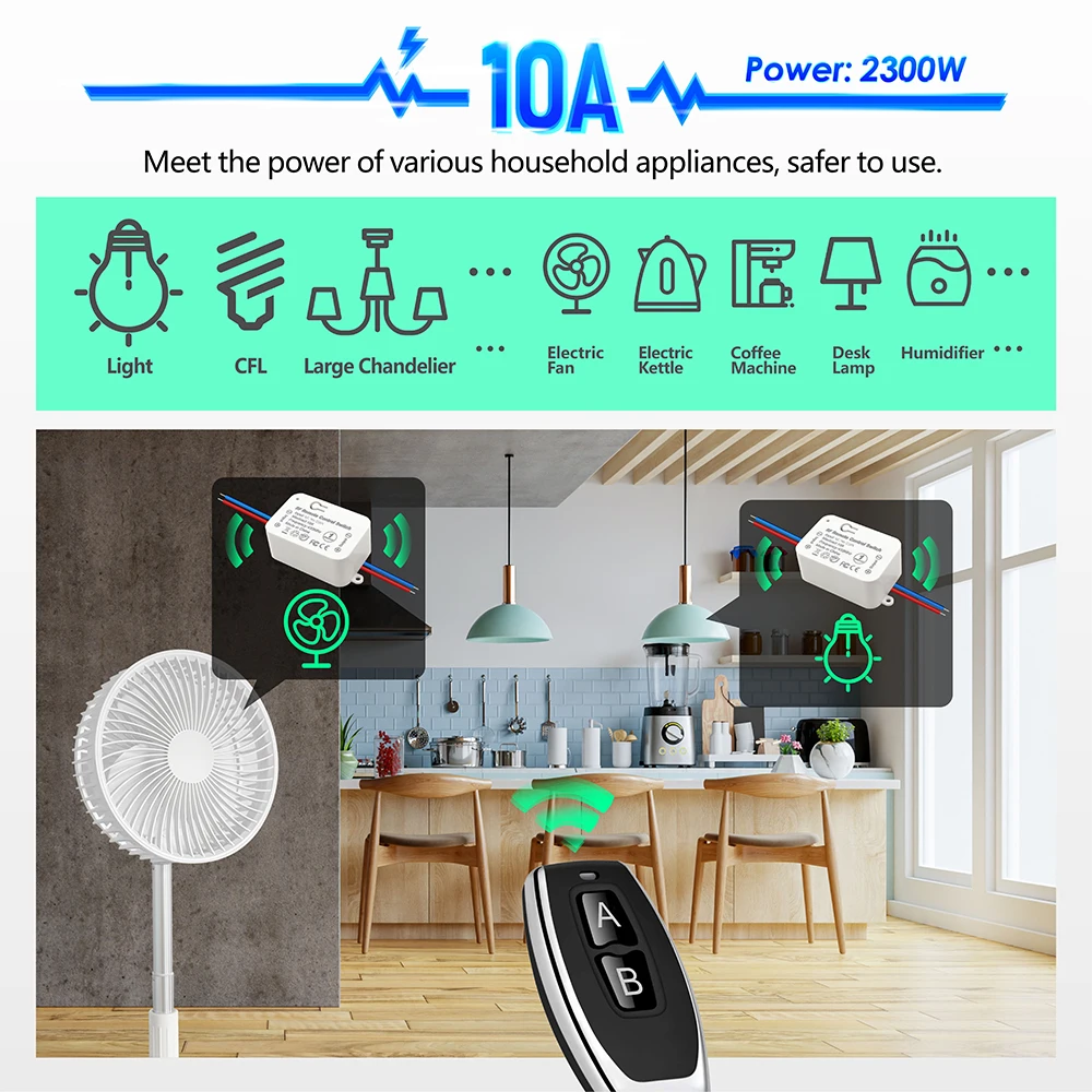 Interruttore di controllo remoto Wireless universale 433Mhz 110V 220V 10A Mini ricevitore relè RF remoto ON OFF per lampada ventola pompa luce Led