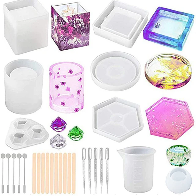 Resin Molds Silicone Kit 20Pcs,Epoxy Resin Molds Including  Sphere,Cube,Pyramid,Square,Round, Used for Create Art,DIY,Ash  Trays,Coasters,Candles.Bonus