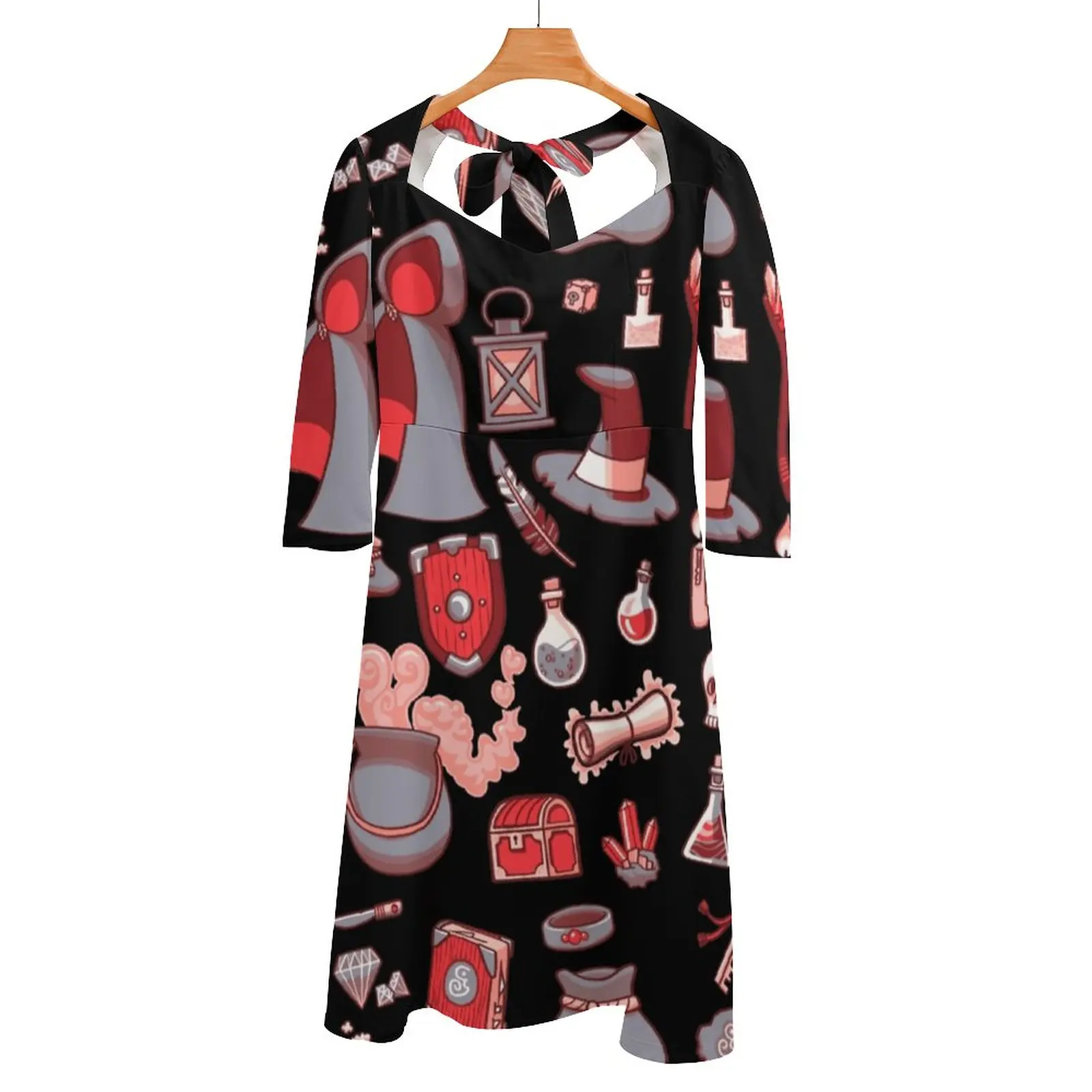 Magic Stuff Back Allacciatura Backless Dress Square Neck Dress New Elegant Women Waist Stretto Dress Rpg Magic Magy Sword Nerd