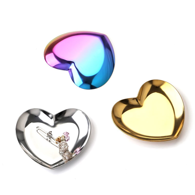 Modern Simple Metal Stainless Steel Heart Shape Storage Tray Jewelry Display Tray  Ring Watch  Storage Multi-functional Tray 6