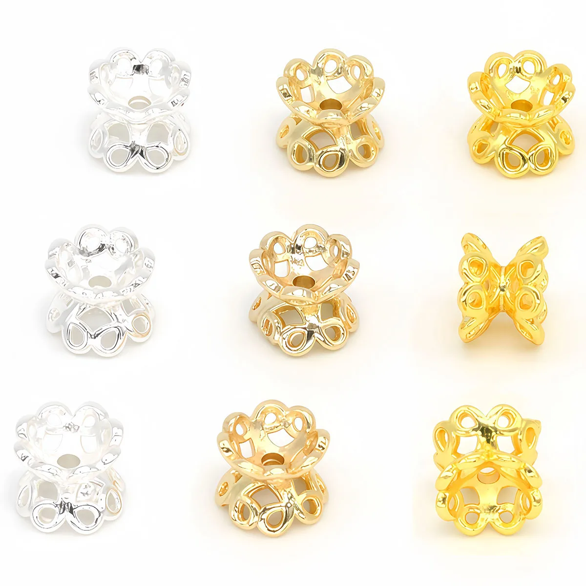 5/10PCS 14K Gold Farbe Messing Doppel Seite Blume Perlen Kappen Spacer Perlen 5x6mm für Armband Halskette Schmuck Machen Zubehör – Detail 3
