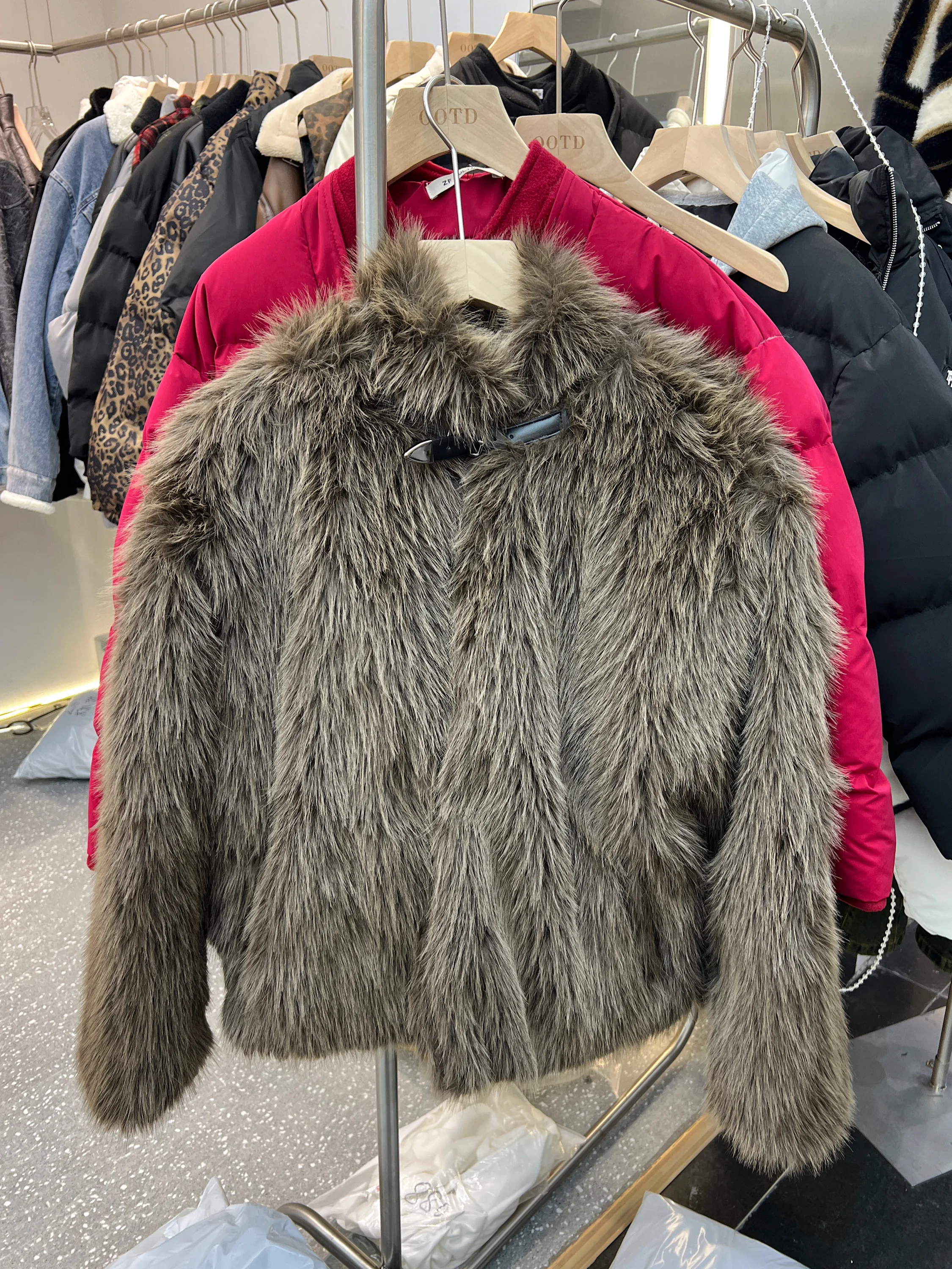 High-End Quilted Long Mink Fur Wool Coat Men's Winter Loose Warm Black Short Fashion Fur Cotton-Padded Long Sleeve Jackets