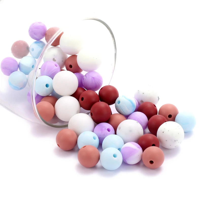 

50Pcs 12/15mm Silicone Round Beads Food Grade DIY Pacifier Chain Bracelet BPA Free Baby Teething Teether Necklace Accessory Bead