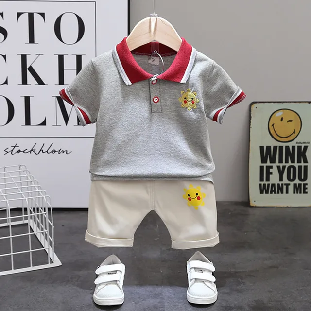 Boy Baby Sets Casual Clothing 2pcs Summer Outfits Short Sleeve Tops+Short New Fashion Children Suit For 2-7Years Kids