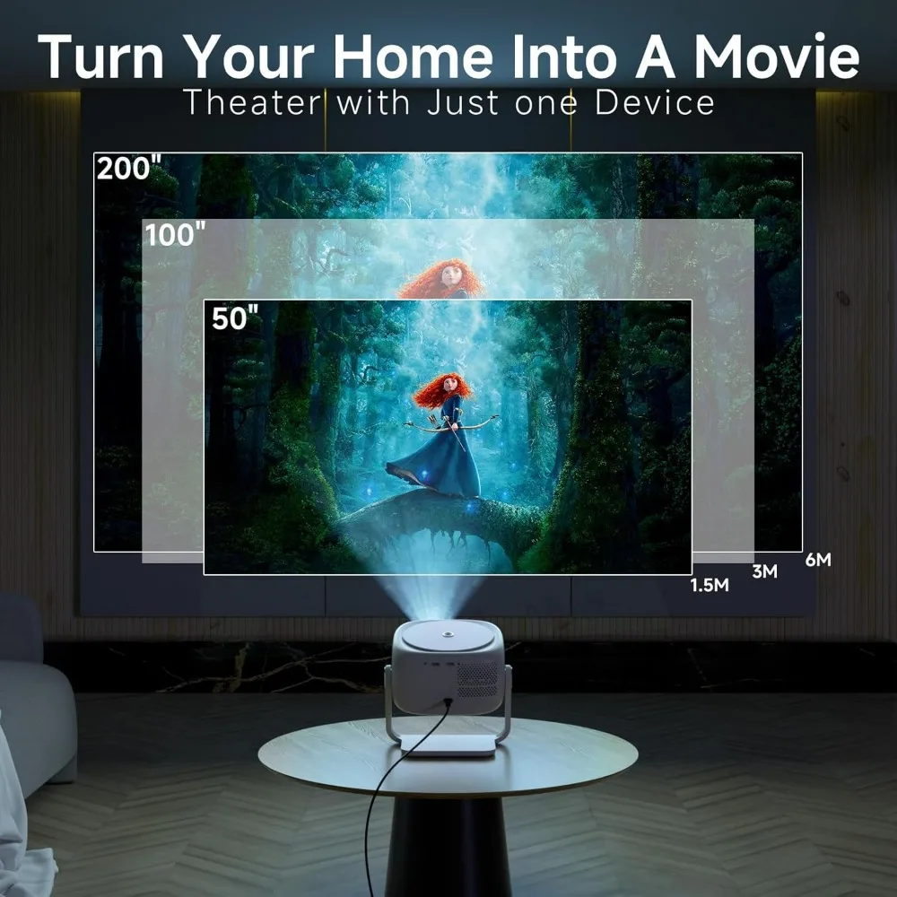 [360°Adjustable Stand] Mini Projector with WiFi and Bluetooth: Electric Focus & Auto Keystone 1080p Supported, 15000L 5