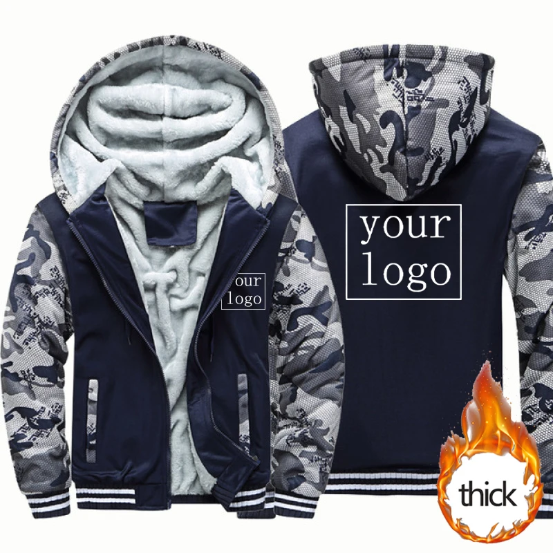 Custom Jacket Men's Camouflage Thicken Winter Jackets for Men Fleece Long Sleeve Coat Casual DIY Zip Up Hoodies Streetwear Coats