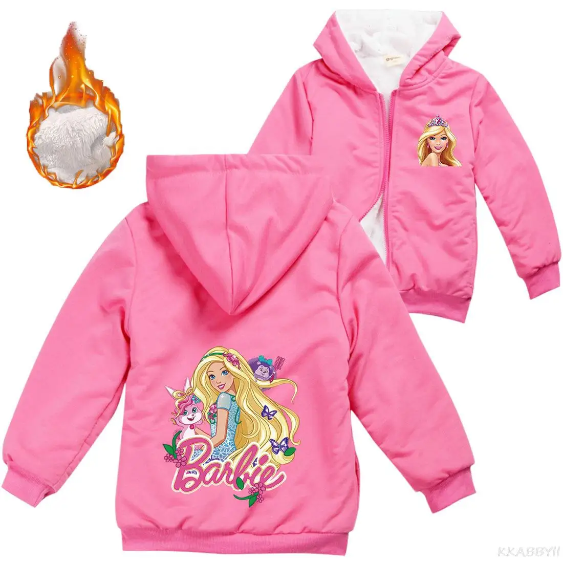 Kids Warm Thick Velvet Hoody Jacket Barbie Clothes Boys Girls Zipper Jackets Children's Coat