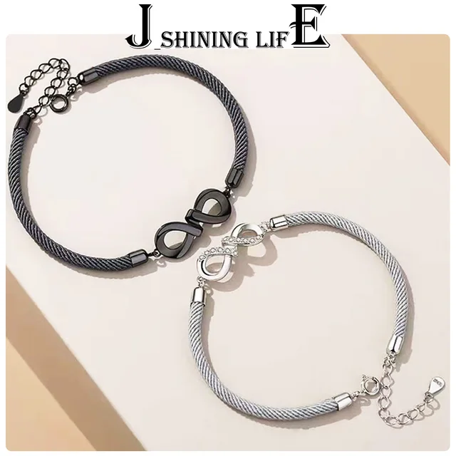 Bracelet de Couple tissé en argent pur, amour infini, simple, pour étudiants, pour hommes et femmes, cadeaux de noël