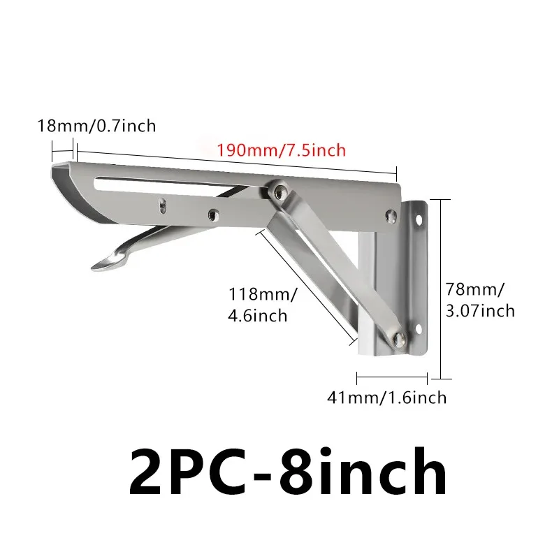 2-Pack Brushed Stainless Steel 8-18 Inch Adjustable Folding Angle Bracket Heavy-Duty Wall-Mounted Shelf Support Triangle